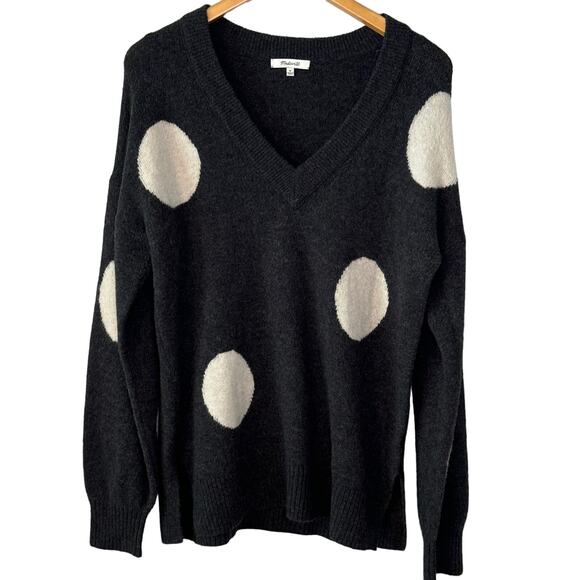 Madewell Wool Alpaca Blend Polka Dot Bartlett Coziest Yarn V-Neck Sweater size M - Picture 2 of 7
